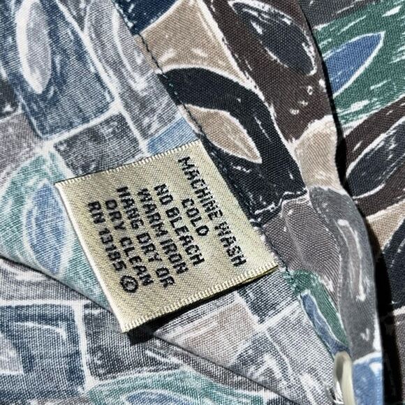 Burma Bibas Geometric Print Short Sleeve Rayon Button Up Shirt Size Large #94 - Picture 4 of 5